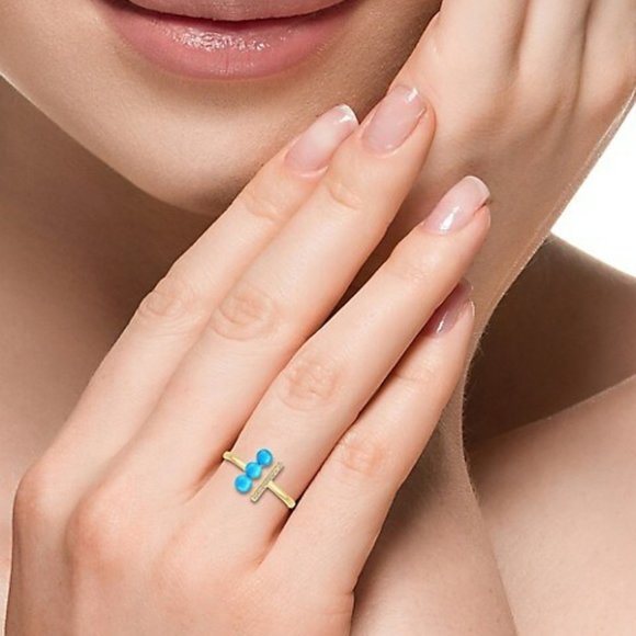 NWT 14k Yellow Gold, 0.9 CT. T.W. Diamond & Turquoise Ring Size 7 - Picture 1 of 5